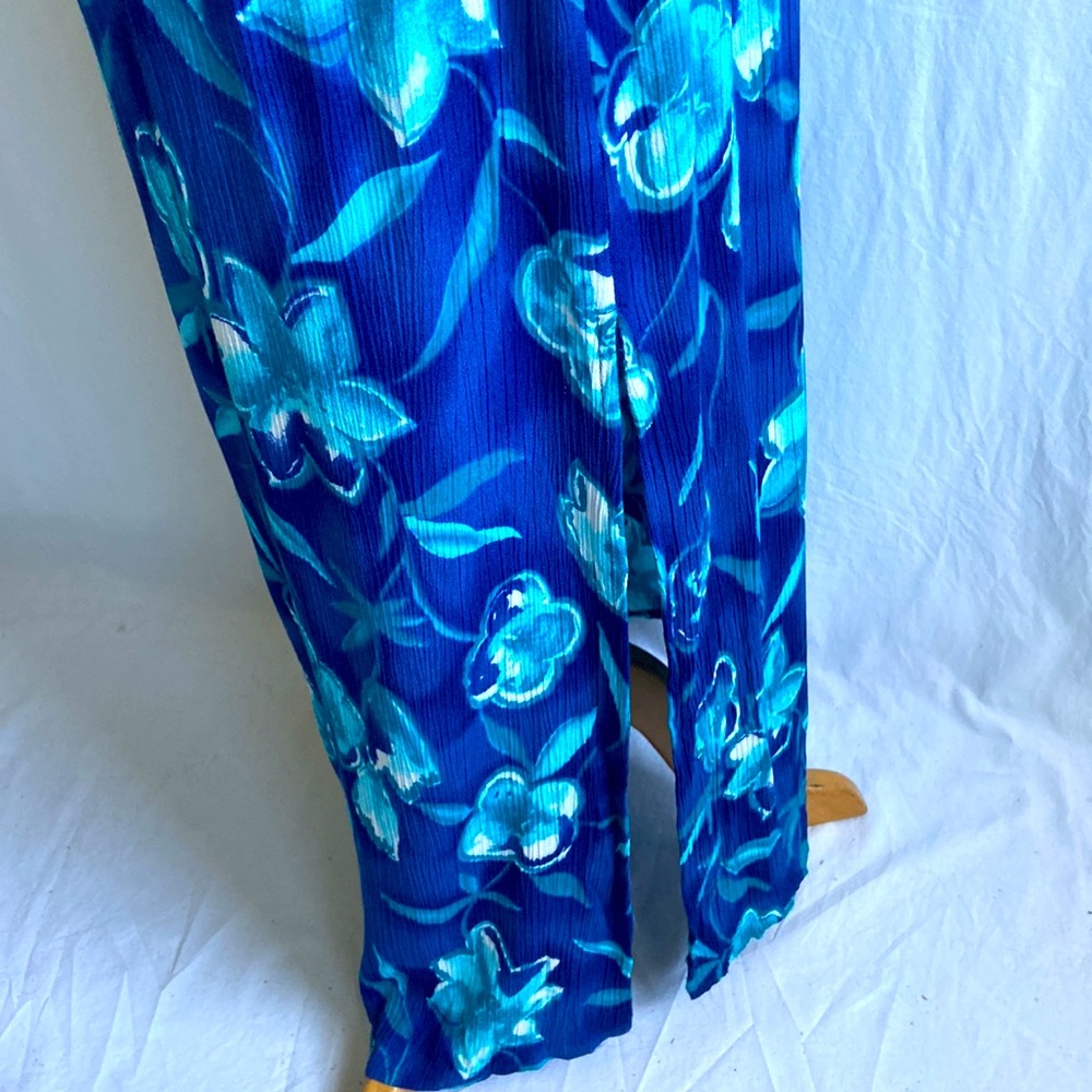 Vintage 1990s Floral Print Crinkly Sleeveless Maxi Dress Sz - Picture 7 of 9